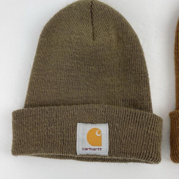 Lot of 2 Vintage Carhartt Beanie Hat Watch Cap Brown Green Knit USA Acrylic A18 - Picture 5 of 10